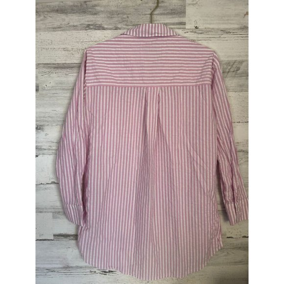Lola River Blouse Women's Medium Pink White Striped Long Sleeve Button Up Shirt - Picture 4 of 5